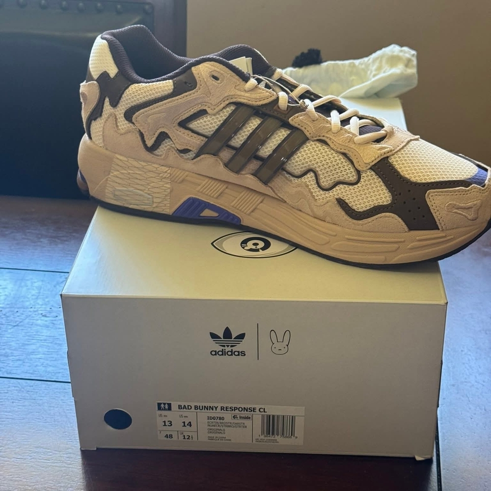 adidas Bad Bunny Response CL Sneakers in Beige, Brown and Purple Accent